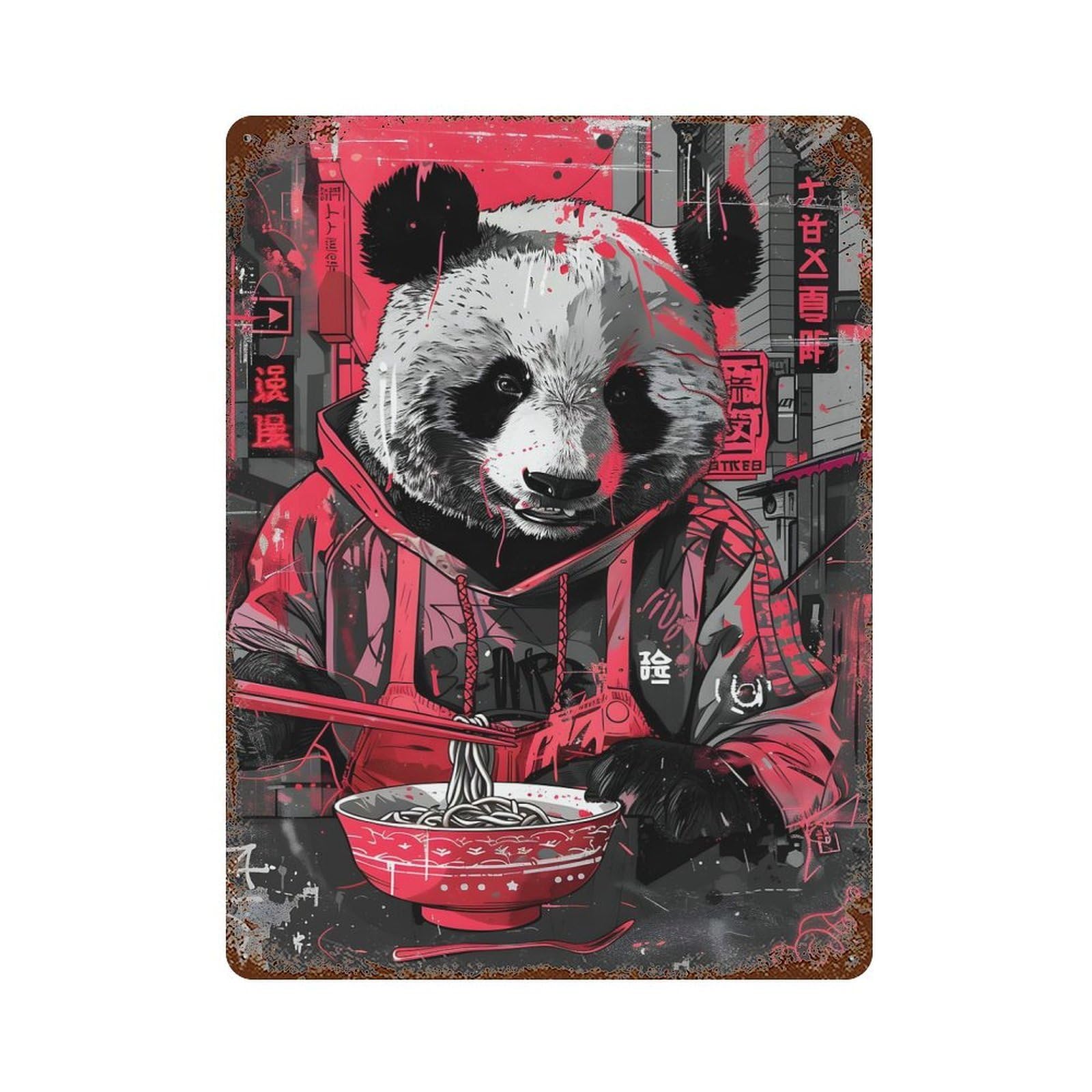 Panda Ramen Japanese Street Art Vintage Metal Tin Sign 15.7"x11.8", Retro Wall Decor for Office, Studio And Wall Decor