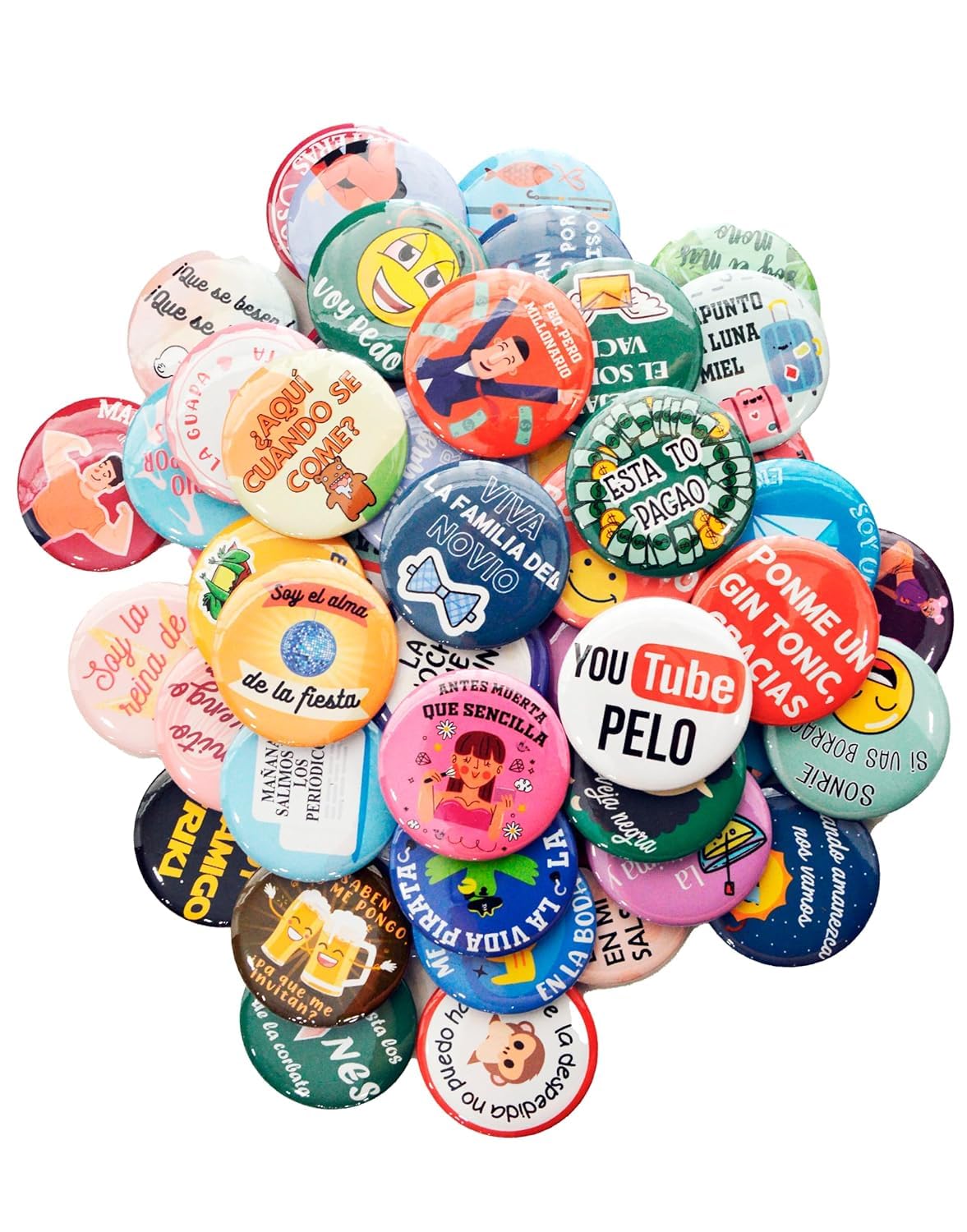 Soul Pack 50 Chapas Divertidas para Boda | Chapas con Frases Originales para Invitados | Detalle para Bodas, Photocall, Despedidas y Fiesta | 59 mm