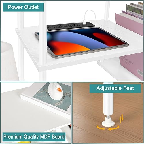 Miniatura 3 de Soporte de TV blanco para dormitorio con tomas de corriente, pequeño centro de entretenimiento con estantes de almacenamiento abiertos para