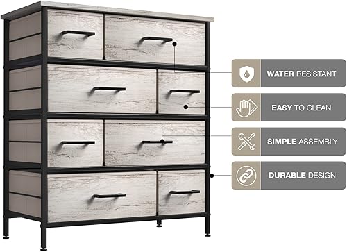 Miniatura 6 de Sorbus Cómoda de tela de 8 cajones para dormitorio, marco de acero, parte superior de madera y tela de madera sintética, baúl alto de almacenamiento