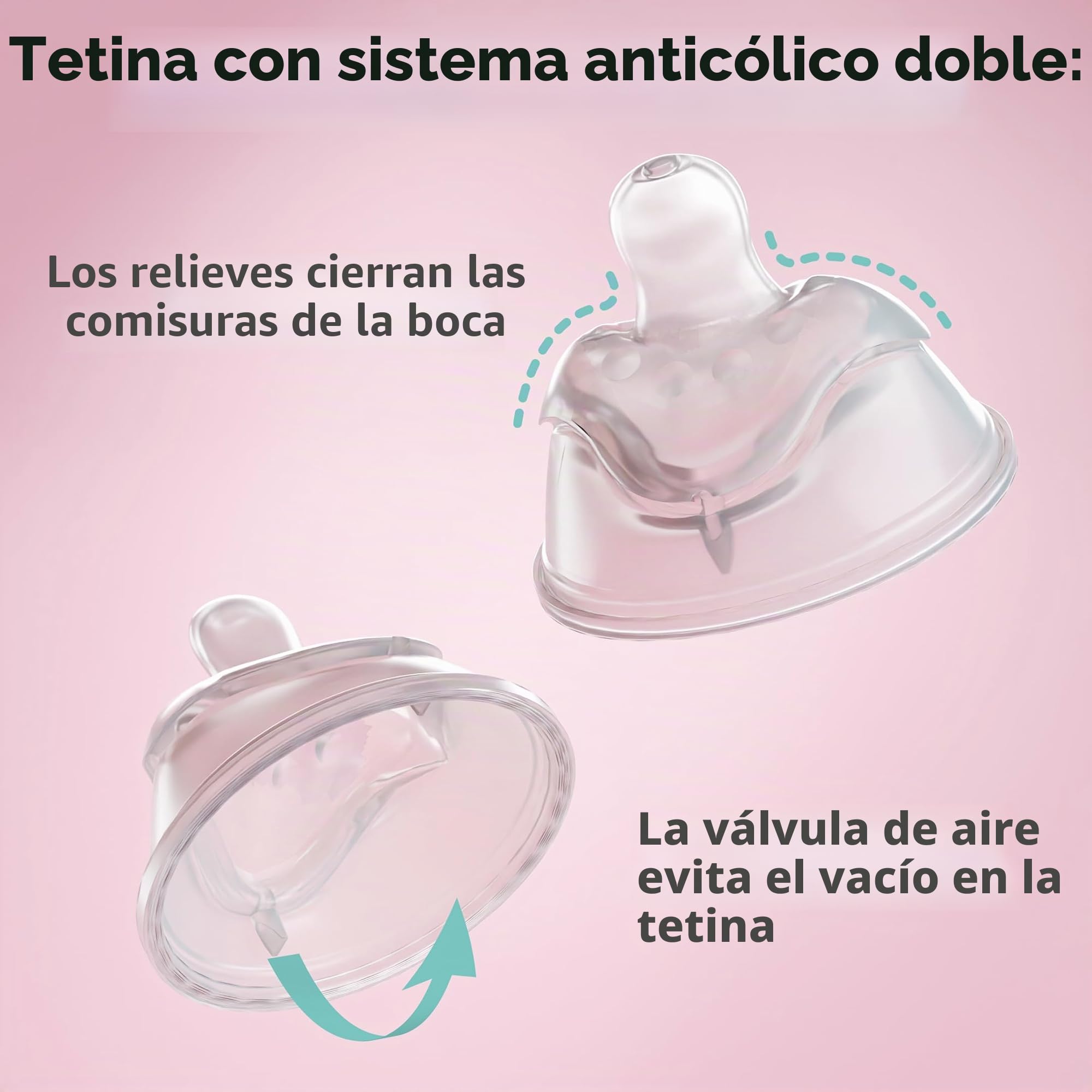 Biberones anticólicos Herobility Double – 140 ml (5 fl oz) – Paquete de 4 – Biberones multicolores Blanca, gris, rosa, rosa de espin,