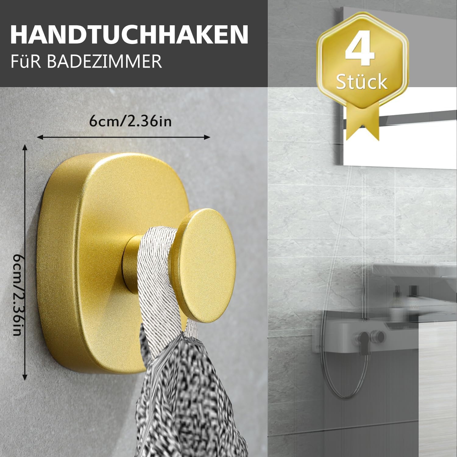 ZUNTO 4 Pezzi Ganci Ventosa Portasciugamani in Acciaio Inox Gancio Appendiabiti da Parete per Bagno e Cucina, Oro