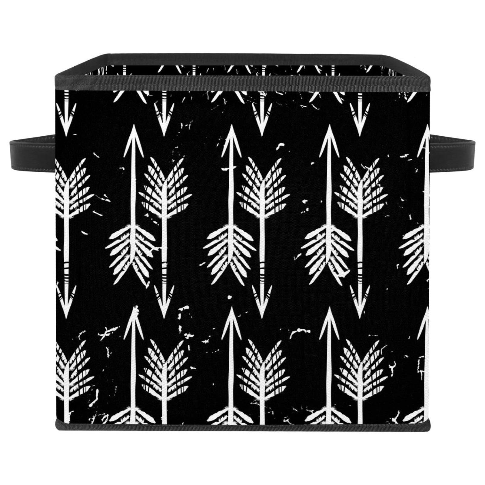 Boîte de rangement pliable en tissu noir motif flèches pour maison