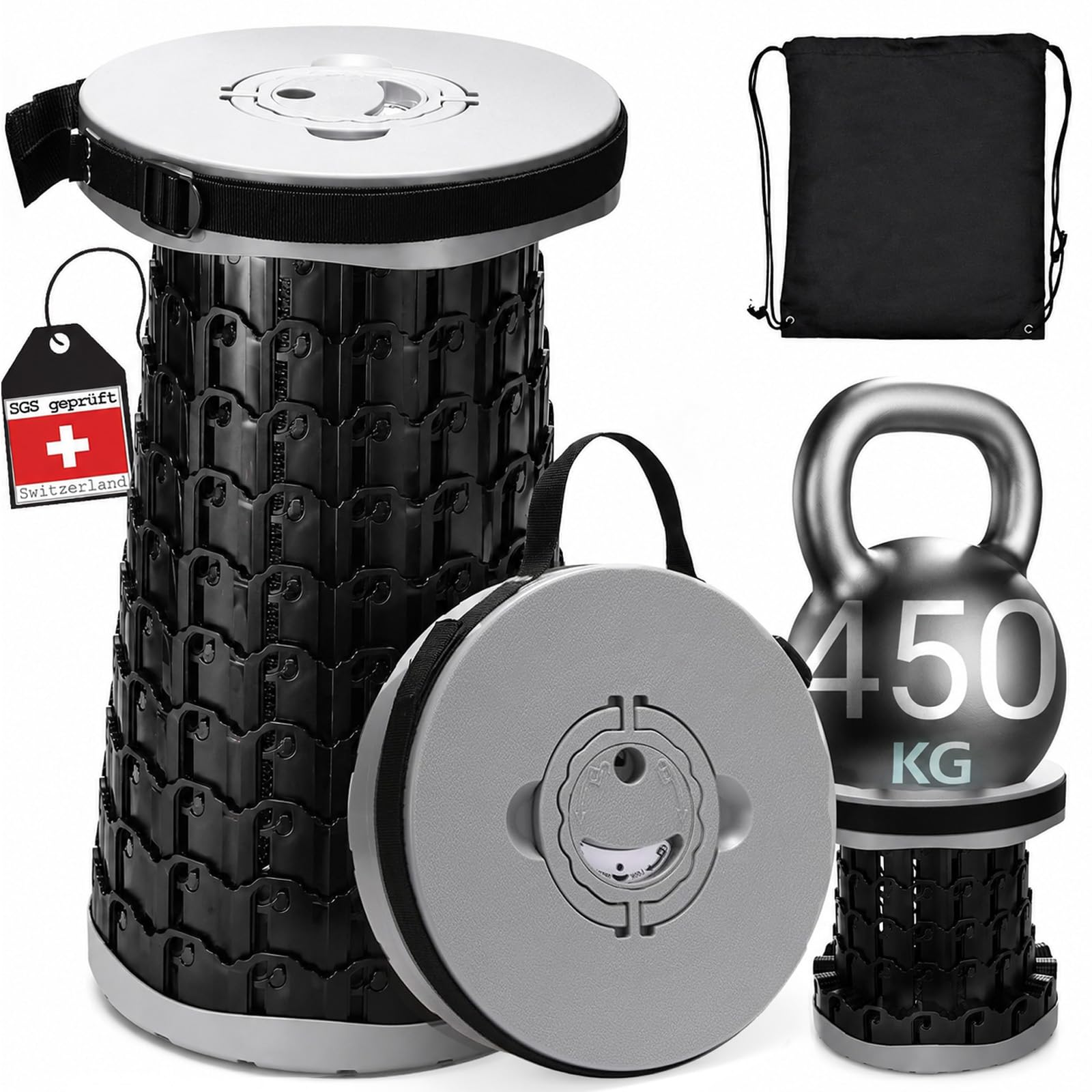 COOLYNX Tabouret Pliant Portable Mini télescopique, Hocker Pliant épaissi amélioré, Capacité de Charge 450 kg, Tabouret Pliant léger, Idéal pour Le Camping, la pêche, la randonnée