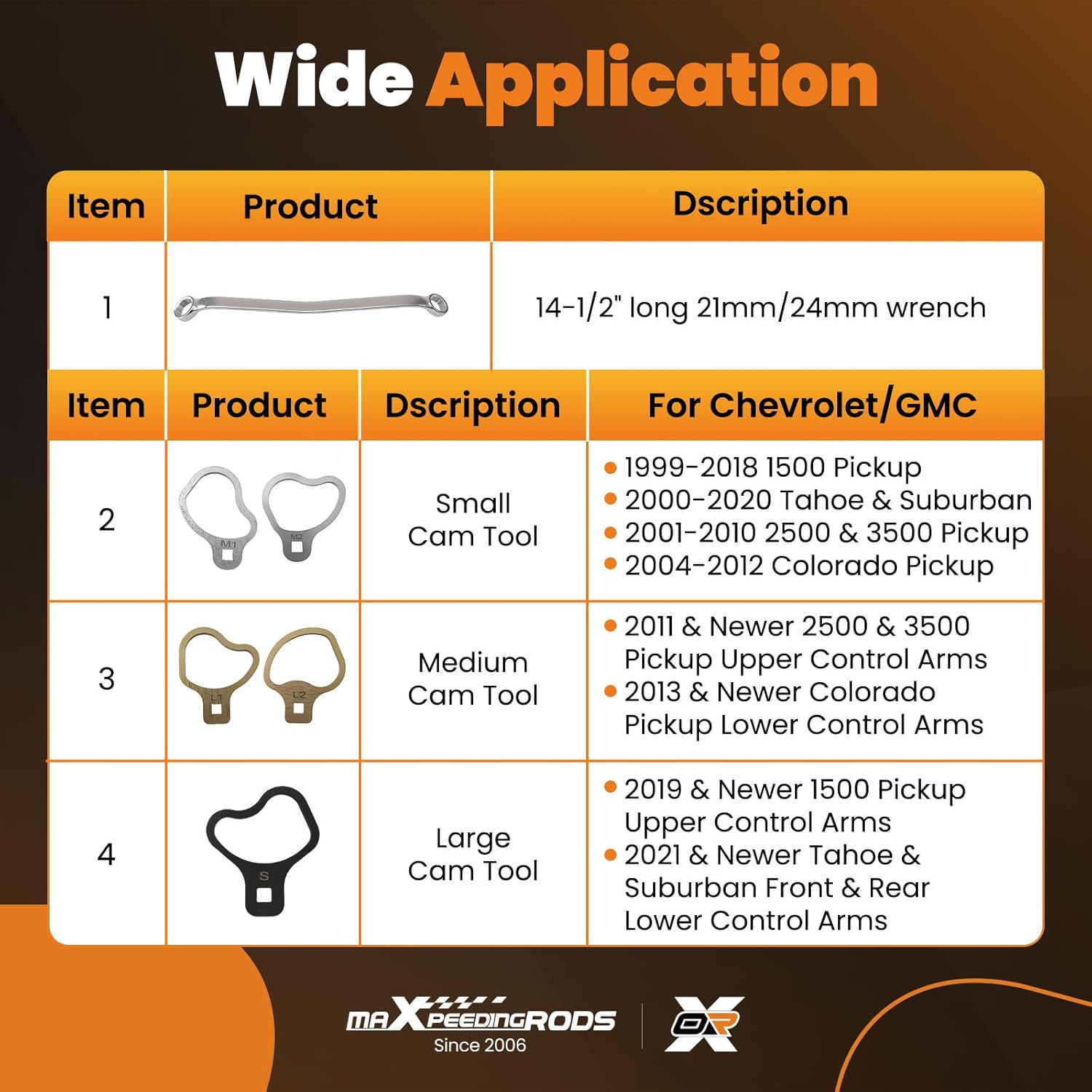 maXpeedingrods 6Pcs 41620 Caster Camber Kit for Chevrolet GM 1/2, 3/4, 1-ton Trucks/Vans with Coil Spring Suspensions, Cam Adjusting Holding Tools with 21mm/24mm Wrench