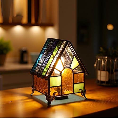 Miniatura 8 de Pequeña lámpara de mesa estilo Tiffany con vitral, lámpara decorativa retro, adecuada para dormitorio, oficina, decoración del hogar, 4.2 x 4.2 x