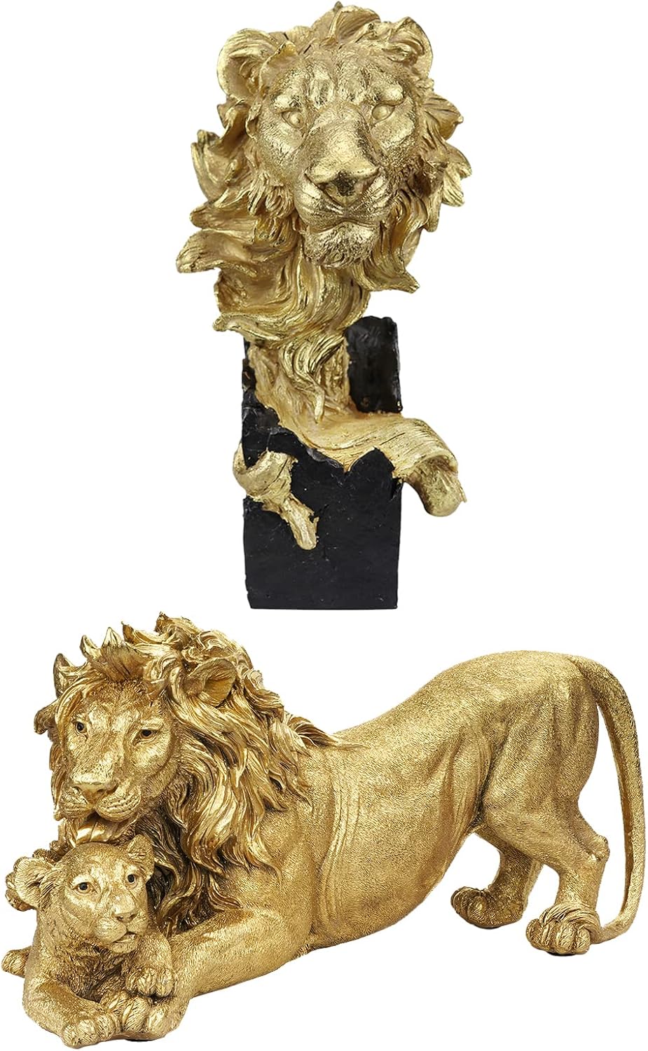POLYDUKE Gold Lion Statue Decor and Lion Head Accents for Table Top in Home, Study