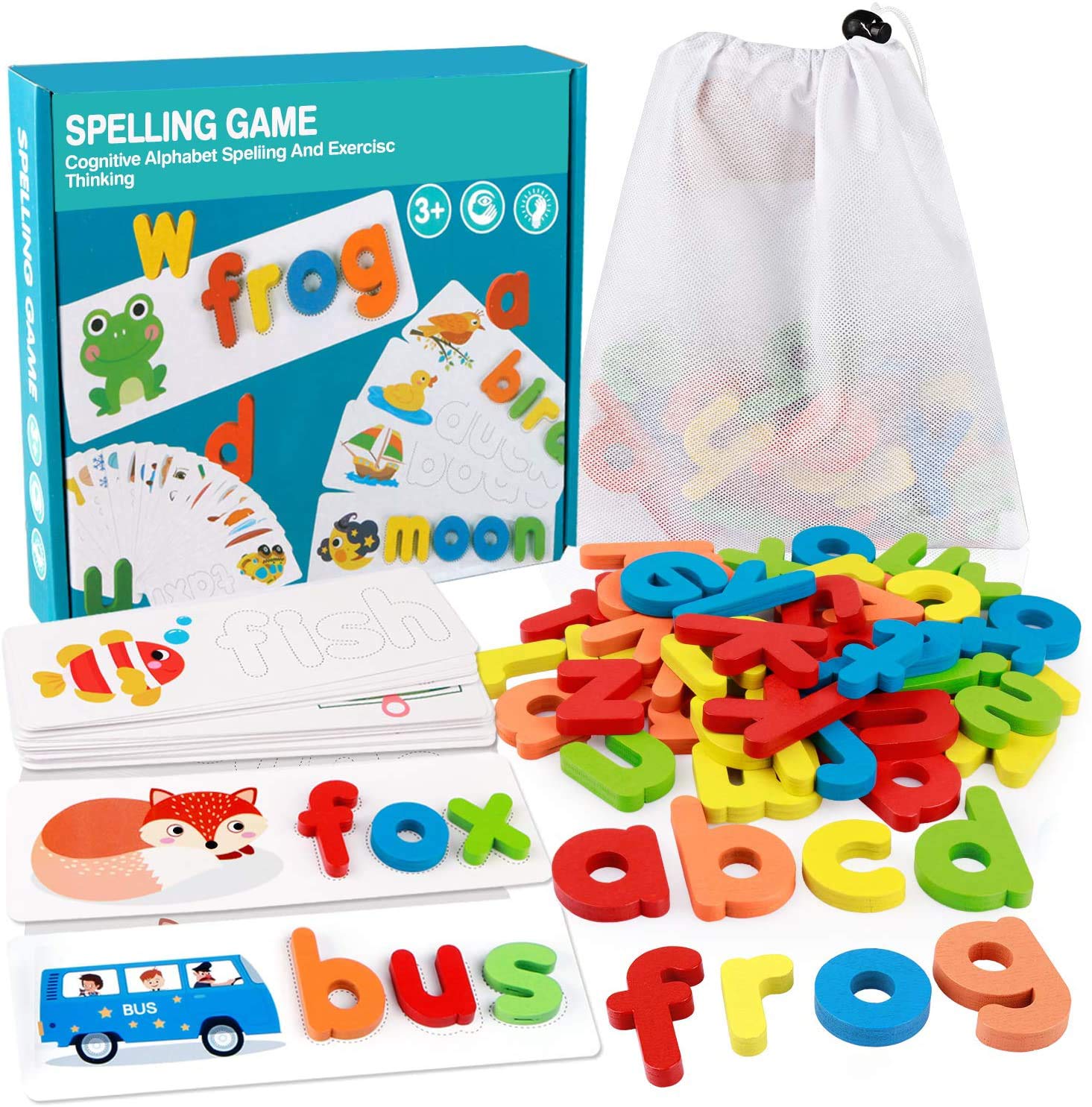 See and Spell Learning Toy Matching Letter Educational Toys for 3 4 5 6 Years Old Boys and Girls Preschool Learning Activities Shape & Color Recognition Game CVC Word Builders for Kids