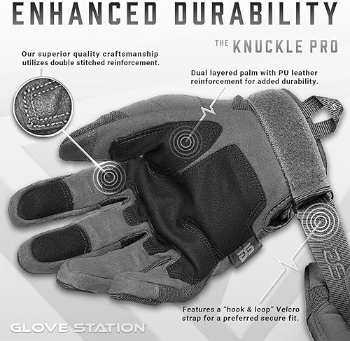 Miniatura 9 de Glove Station - Guantes tácticos unisex de nudillos duros, con dedos para pantalla táctil, guantes duraderos y cómodos para exteriores, trabajo,