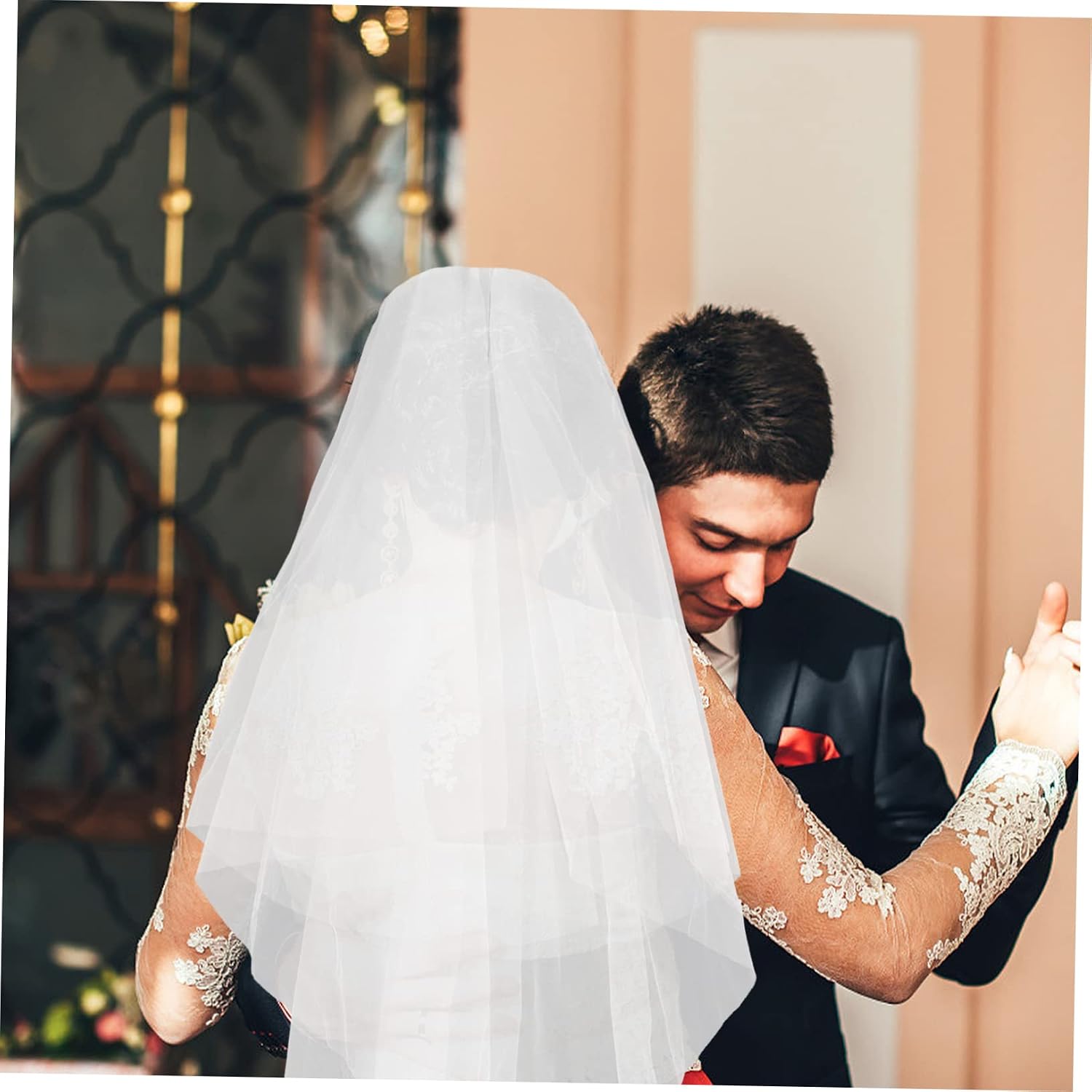 2pcs Women Bridal Veil Headband Hair Accessory Elegant Lace and Rhinestone Embellishments for Weddings and Special Occasions Charming and Skin-friendly Design