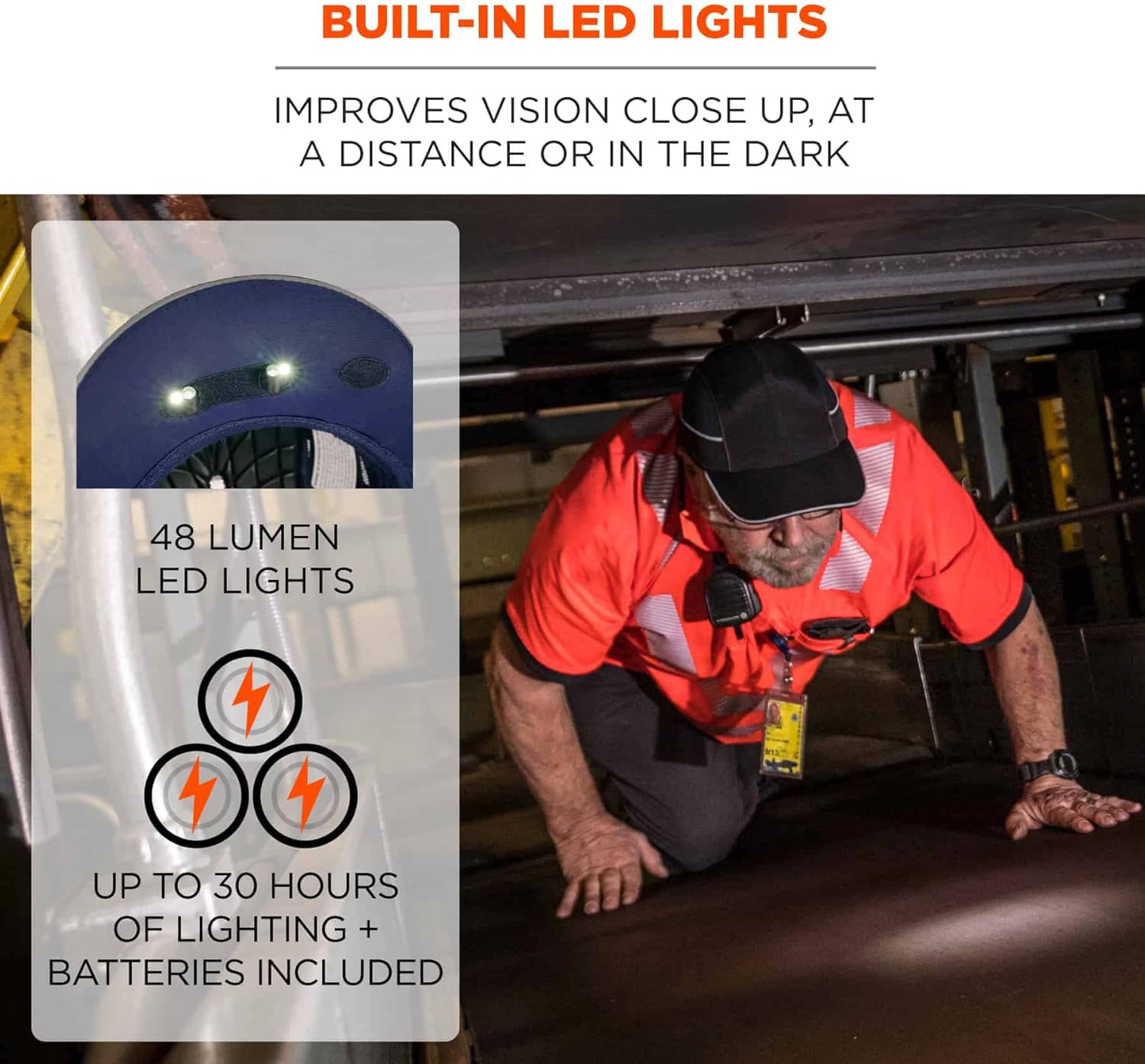Safety Bump Cap with LED Brim Lighting