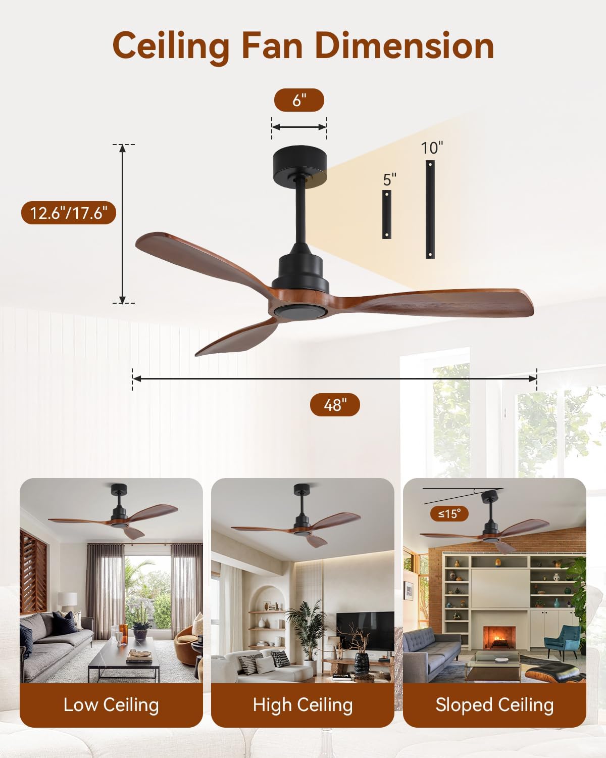 Sofucor 48 Inch Smart Wood Ceiling Fan No Light, Alexa/App/Remote Control image 5
