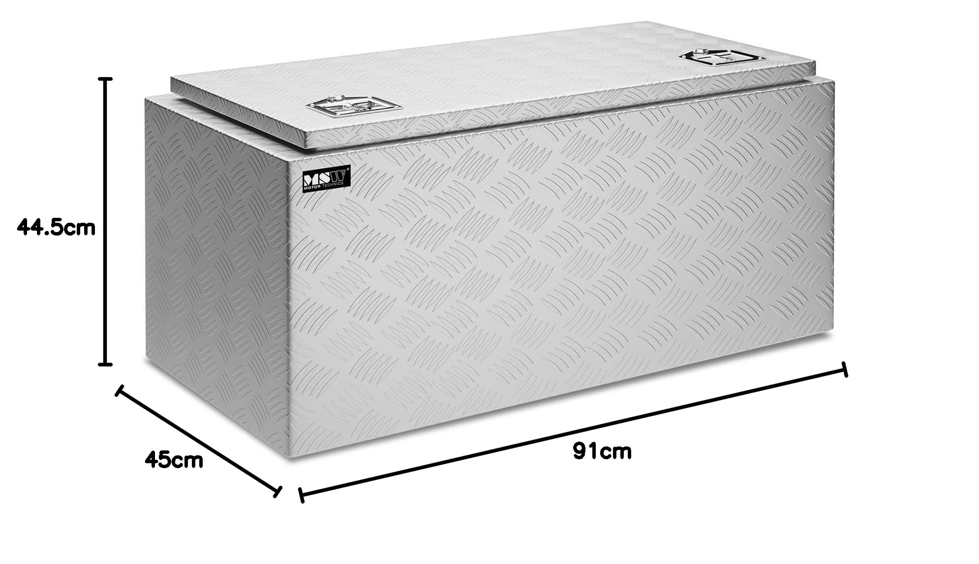MSW Caja De Herramientas De Aluminio Cofre Estriado MSW-ATB-910 (Grosor del material: 1,3 mm, 90.5 x 44.5 x 40cm, Volumen de 172 Litros)