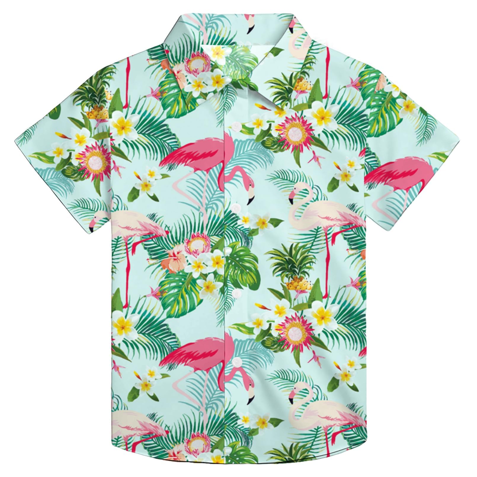 hohololo Hawaii Hemd Kinder Jungen-Hawaiian-Button-Down-Shirt tropischer Strand-Shirt im lässigen Stil 5–14 Jahre