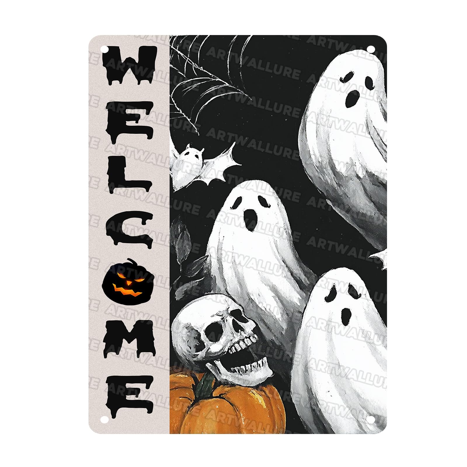 Welcome Halloween Ghost Metal Tin Sign Vintage Retro Wall Decor Rustic Metal Poster For Home Yard Outdoor 12x16inch