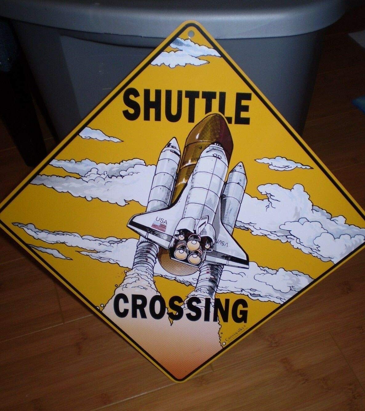 BCTS Space Shuttle Crossing Metal Sign Funny Metal Sign Crossing Traffic Novelty Square Sign 12x12 inch