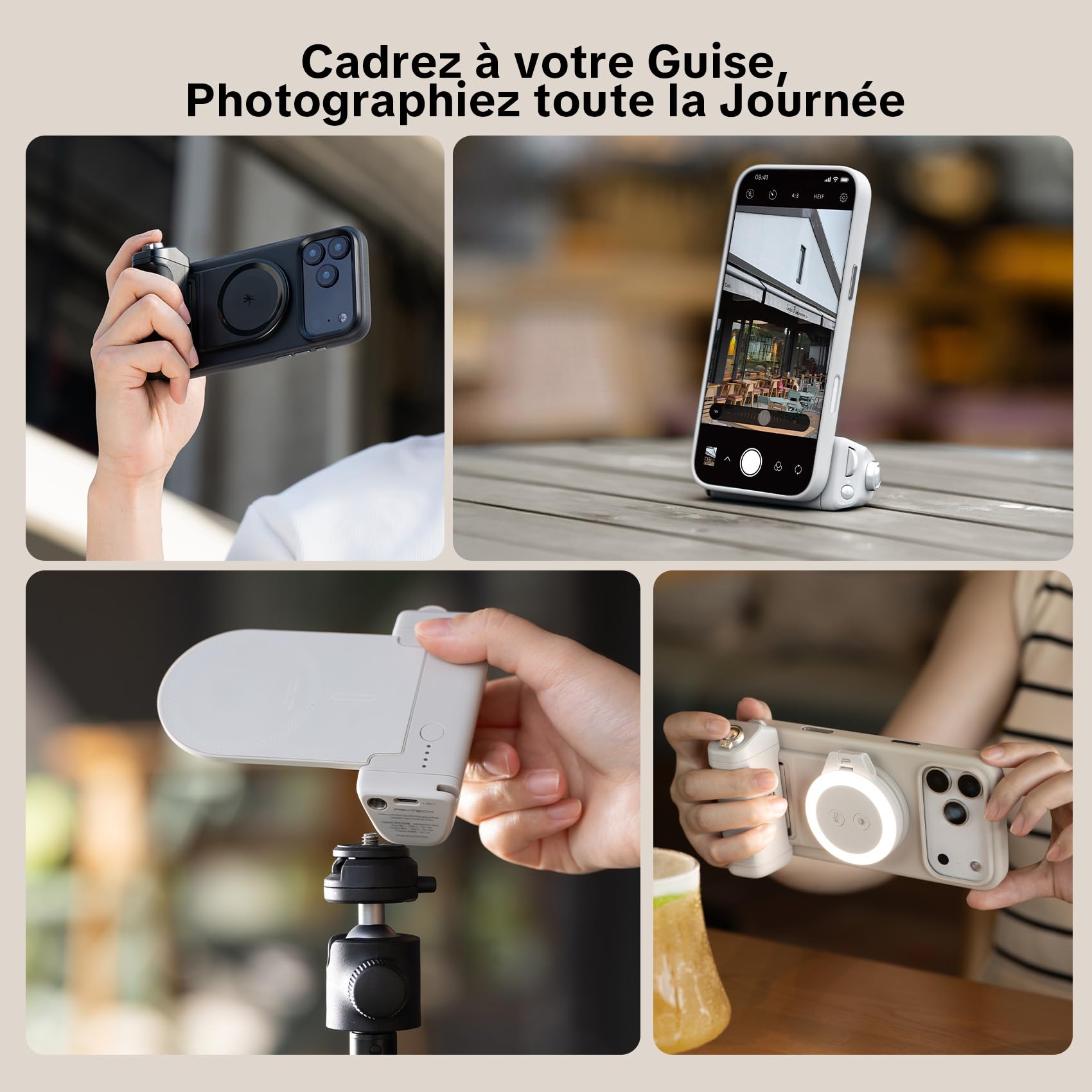 PGYTECH MagCam 2 Poignée pour Smartphone, Kit Modulaire 3-en-1, Télécommande Bluetooth, Poignée de Charge et Support MagSafe sans Fil, pour iPhone 12–17/Android 14 (Noir)