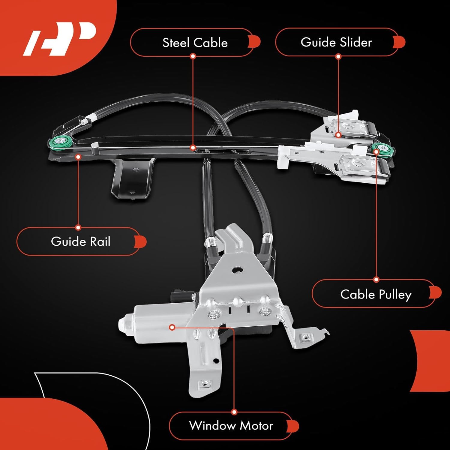 A-Premium Rear Passenger Side Power Window Regulator with 2-Blade Motor Replacement for Chevrolet Tahoe 2000-2006 & GMC Yukon 2000-2006 & Cadillac Escalade 2002-2006