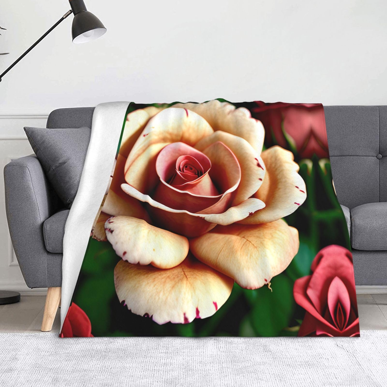 Couverture chaude en flanelle à imprimé roses rustiques 127x152 cm