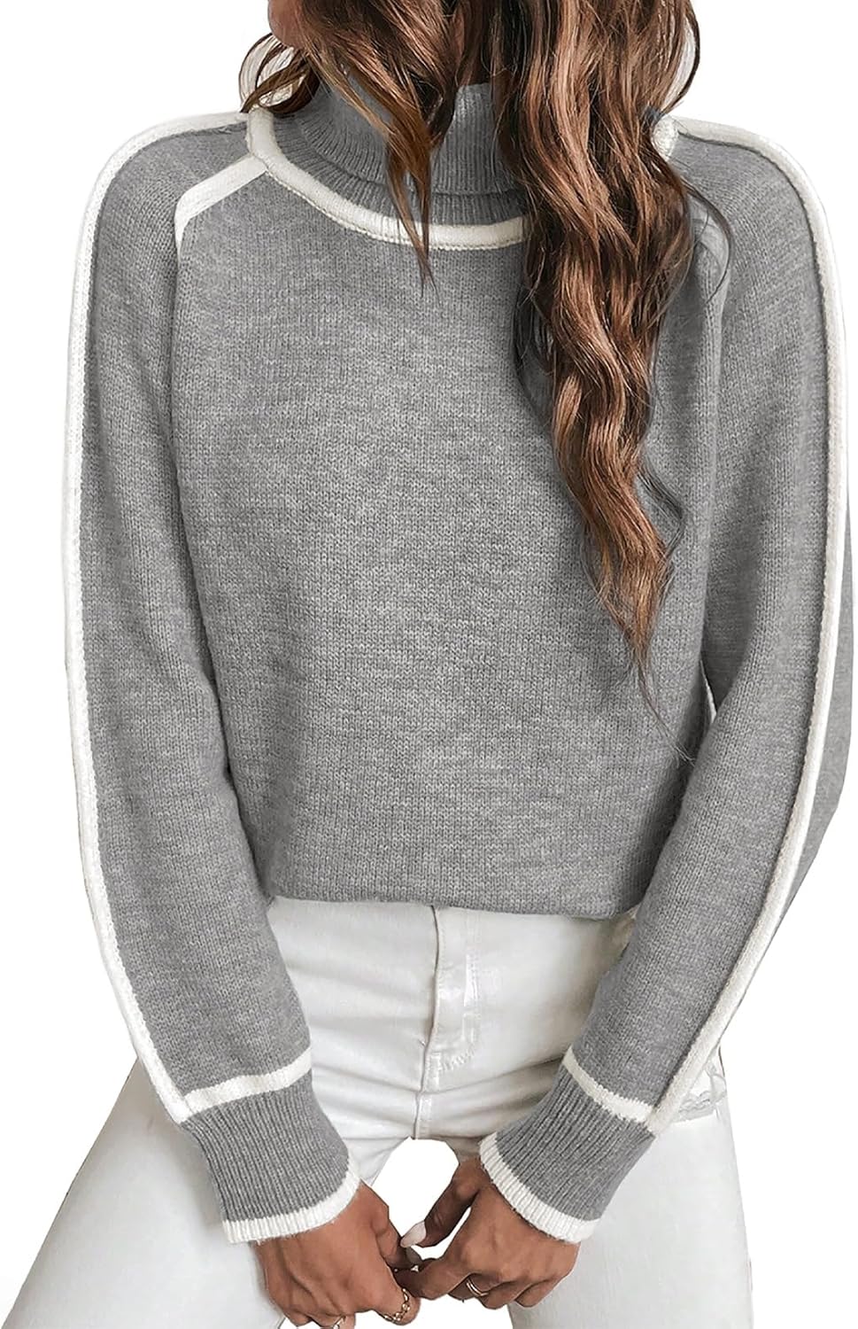 EVALESS Fall Sweaters for Women Trendy 2025 Cute Cozy Turtleneck Long Sleeve Colorblock Knitted Pullover Tops - Image 5