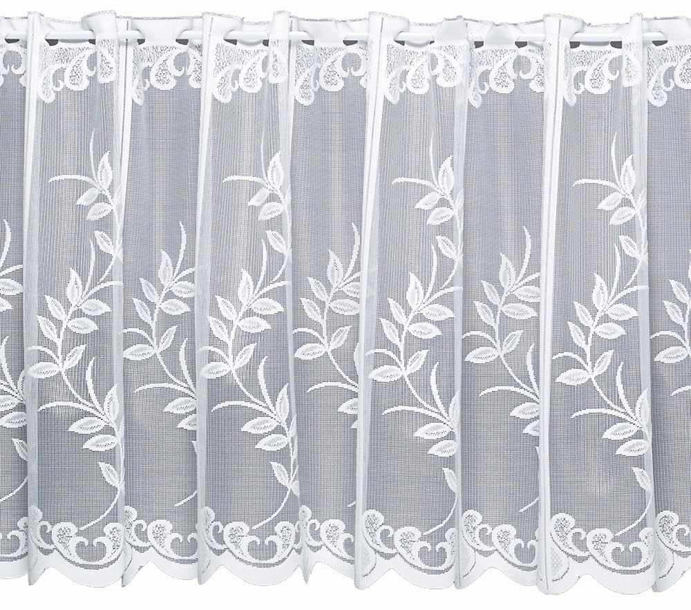 Silverthorn Soft Furnishings White - Willow Café Net – Jacquard Lace – Sold By The Metre (45Cm Drop / 18 Inch Drop)