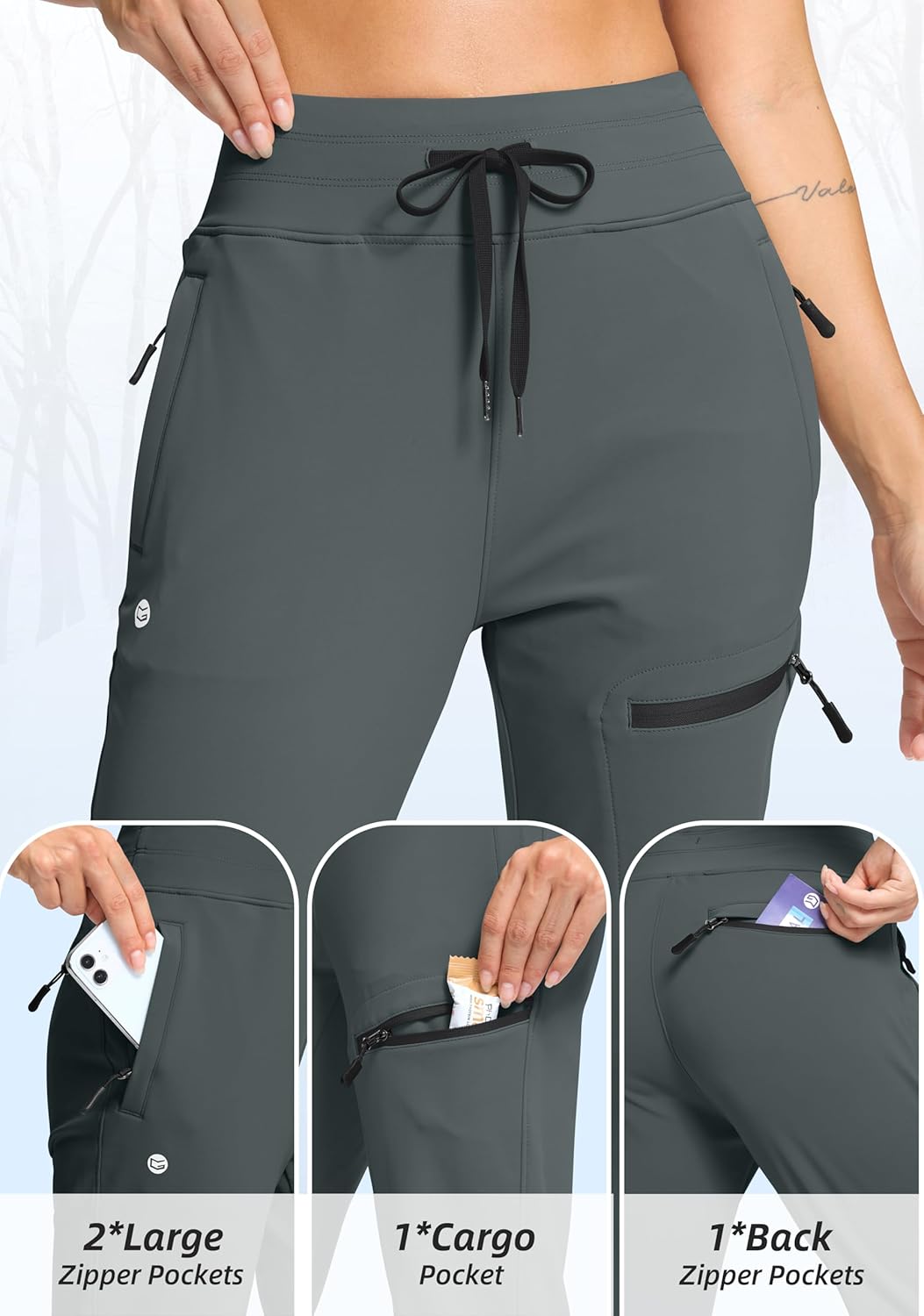G Gradual Women's Fleece Lined Joggers Hiking Pants 4 Zipper Pockets High Waisted Water Resistant Winter Running Sweatpants - Image 5