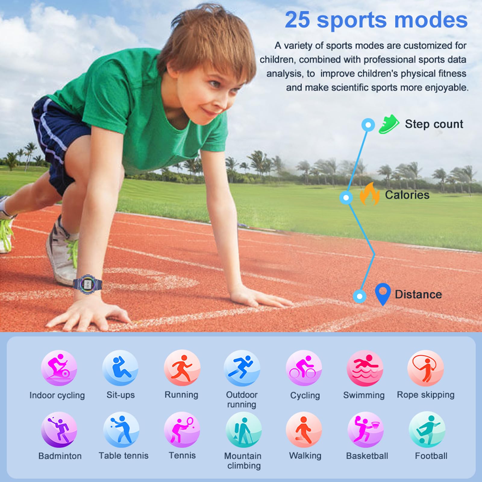 findtime Smart Watch for Kids Fitness Tracker Heart Rate Monitor IP68 Waterproof Pedometer Step Counter Calories Sleep Monitor Sport Modes DIY Face Smart Watch for Boys Girls - Image 2