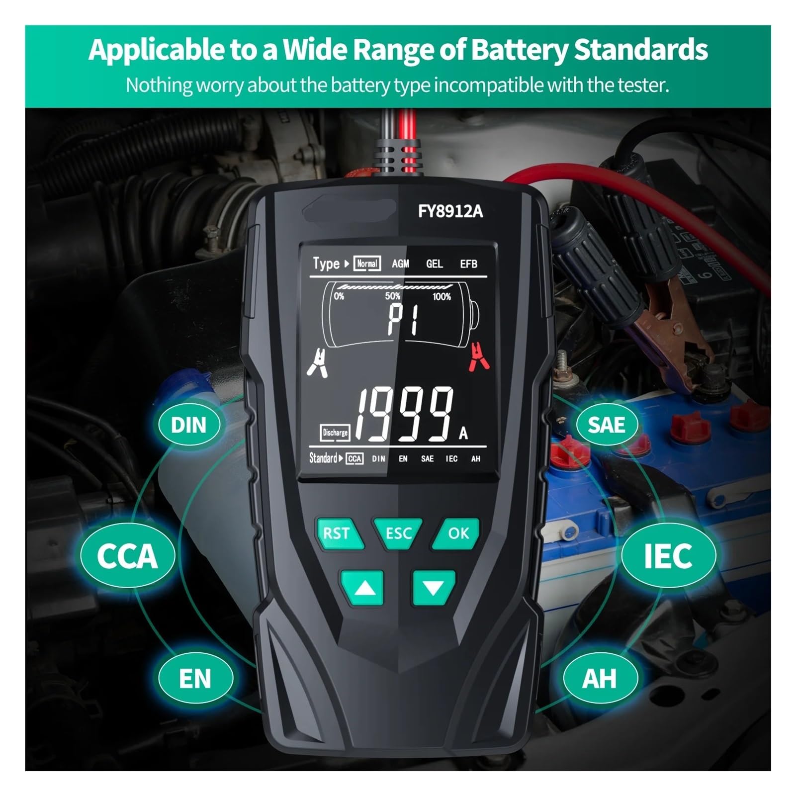 Comprobador de baterias Probador de batería de Coche de 12 V y 24 V, máquina de monitoreo de batería de Coche, Motocicleta, camión, herientas de Prueba de Capacidad de batería