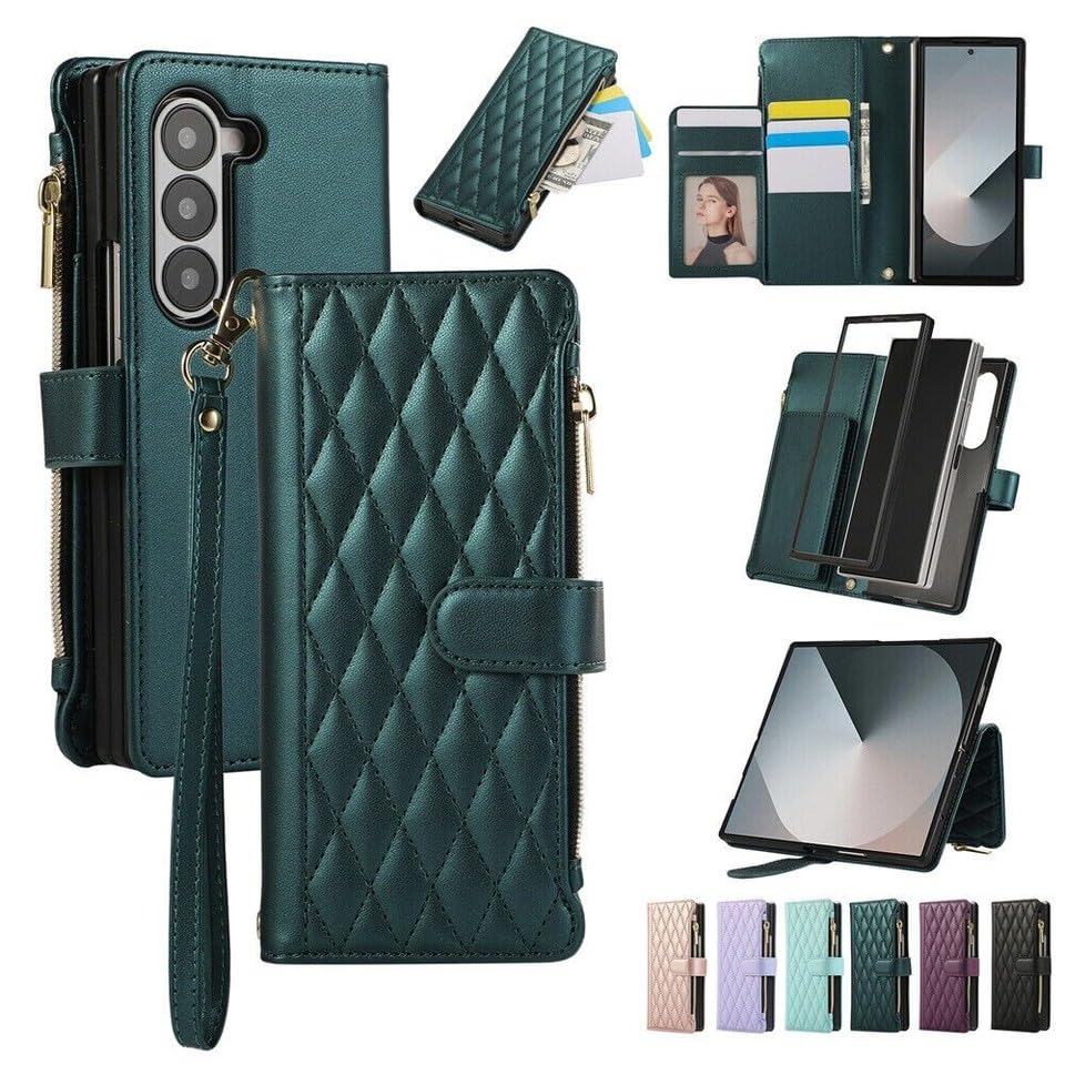 Étui en cuir vert foncé haut de gamme pour Samsung Z Fold 4