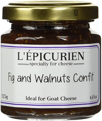 LEpicurien - Fig and Walnut Confit French Jam | Non-GMO | Gluten-Free | All Natural, 4.4 Ounce Jar