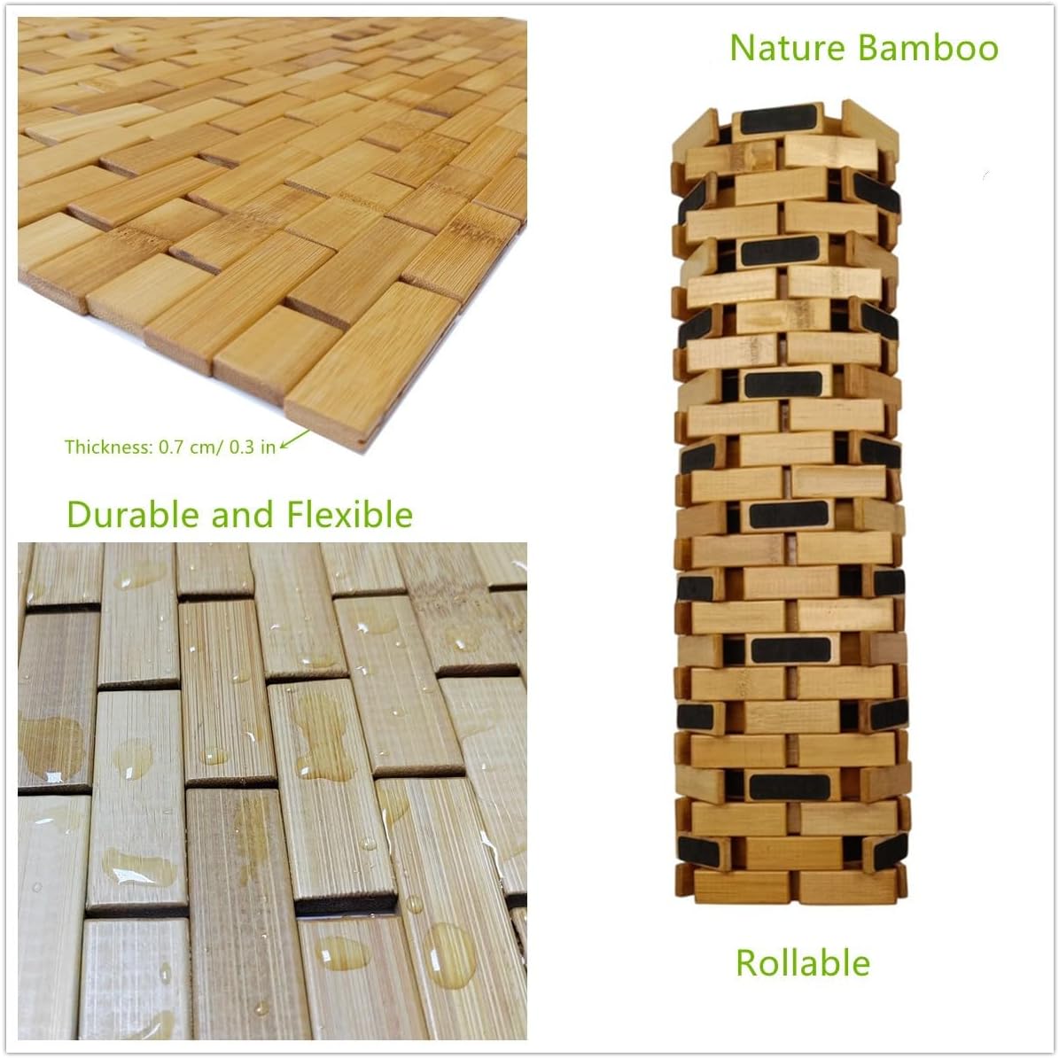 HJJKKH Bath Mat, Wooden Bathroom Mat Rayon Derived from Bamboo 27.6"x19.7", Foldable Non-Slip Floor Mat, Wooden Shower Mat for Bathroom, Bathtub, Spa, Sauna, Hot Tub & Outdoor Use