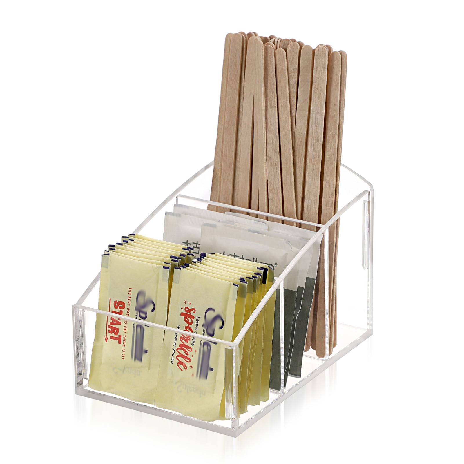 SUMNACON Soporte para paquetes de azúcar, soporte acrílico para bolsas de té, cesta de embalaje de azúcar, organizador para paquete de especias, bolsas de té, cápsulas de café en la encimera, barra de