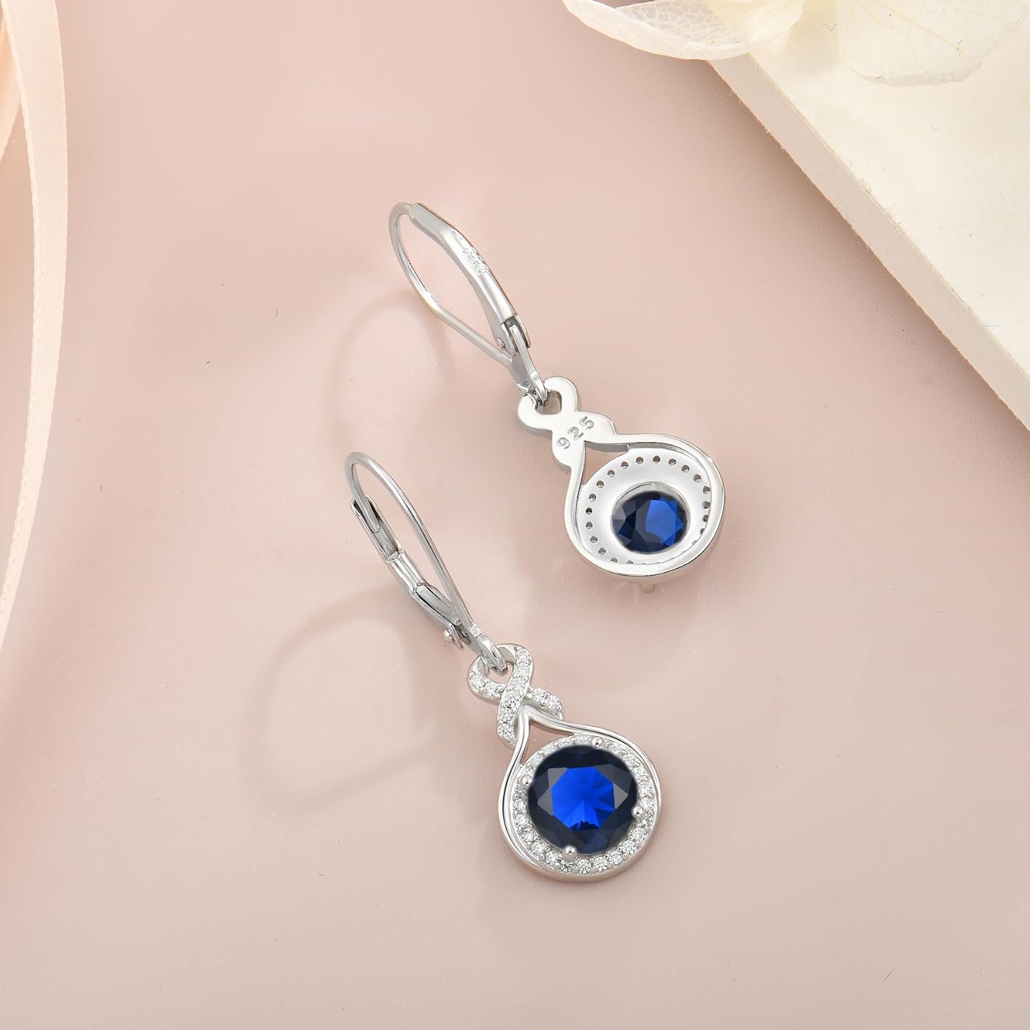 Infinity Drop Earrings for Women, 925 Sterling Silver Round Cut Zircon Leverback Earring Birthstone Jewelry Gift for Birthday Anniversary - Image 5