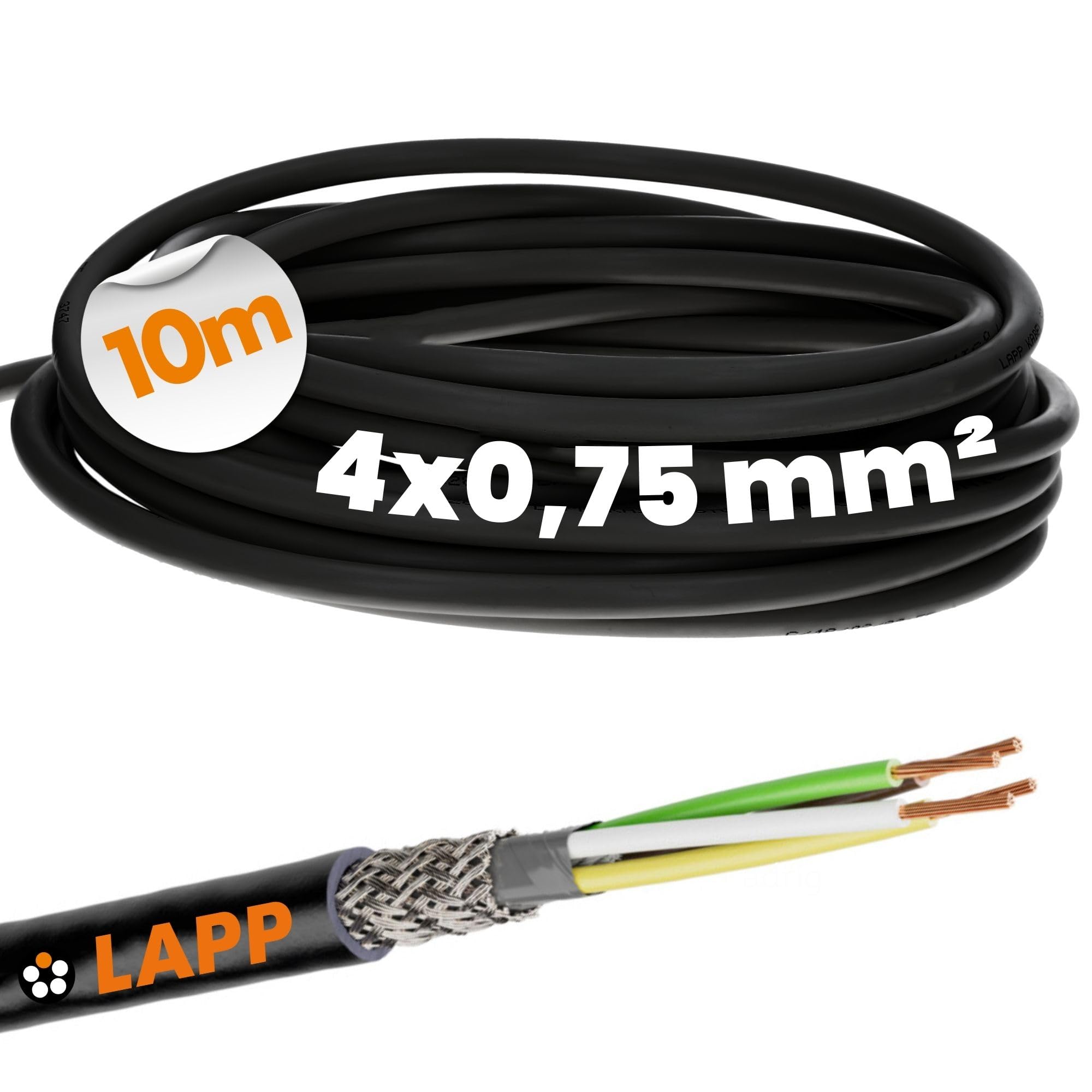 Lapp 1030532 LiYCY Câble de Commande Blindé 4 x 0,75 mm² - Résistant aux UV, Signal 4 Fils, Données pour l'Extérieur, Soudure LED - Raccordement Noir