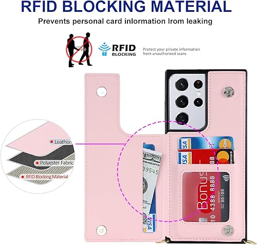 Miniatura 2 de Funda tipo cartera cruzada para Samsung Galaxy S21 Ultra con soporte para ranura para tarjetas de bloqueo RFID, funda magnética con tapa, bolso de