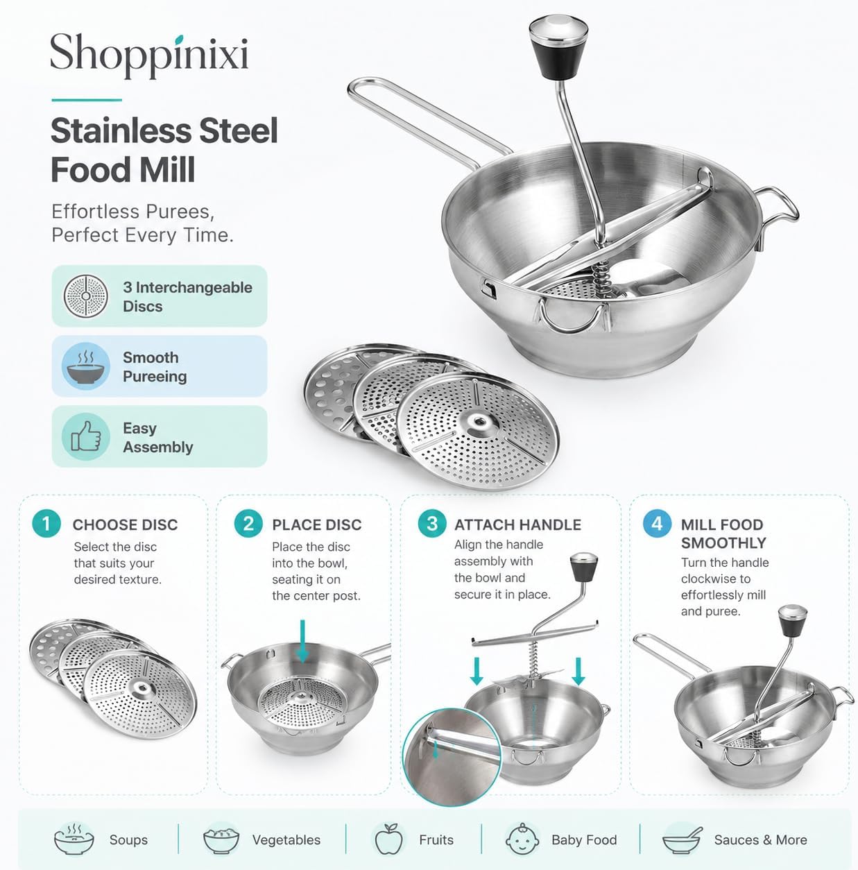 Stainless steel food mill