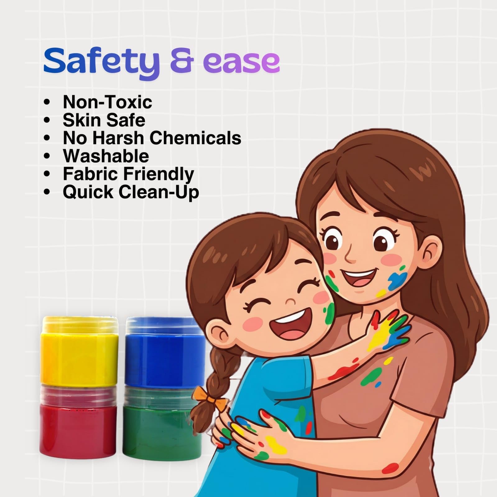 Washable Finger Paints for Toddlers, Safe Non-Toxic Tempera Paints, 4 x 50ml Vibrant Colors, Baby Safe Paint for Hand and Feet, Mess Free Art Supplies for Kids, Preschool Learning Gifts, Ages 2+ 3