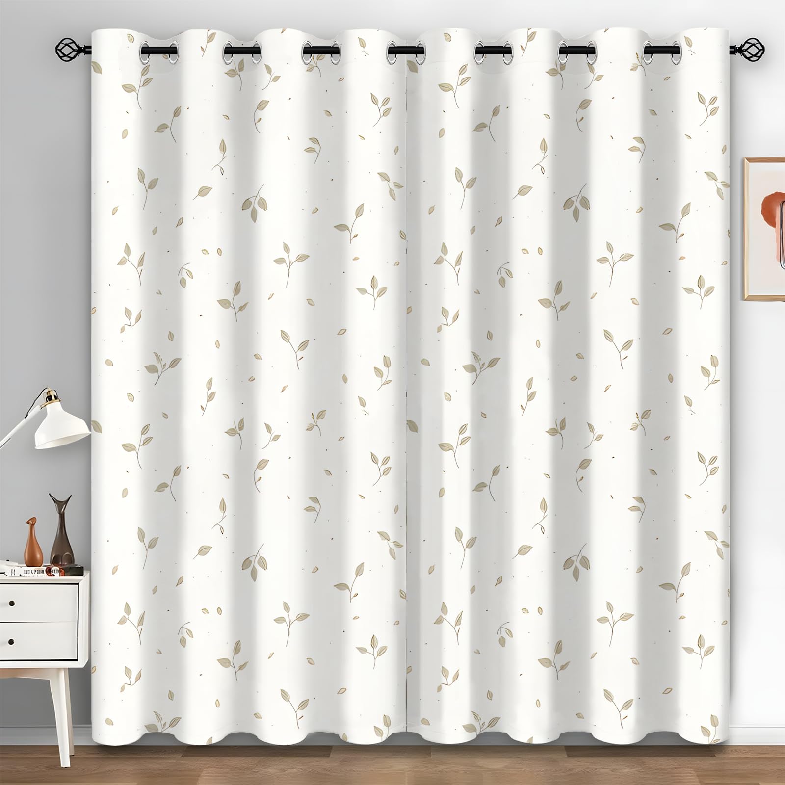 Double rideau occultant de qualité supérieure blanc floral 140x175