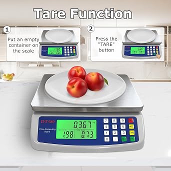 Large Digital Kitchen Scale 40kg/88lb Stainless Steel Price Computing Scale Counting Scale Deli Scale with LCD Display for Baking Bread Cooking Meat Prep Parts and Coins Adapter Included