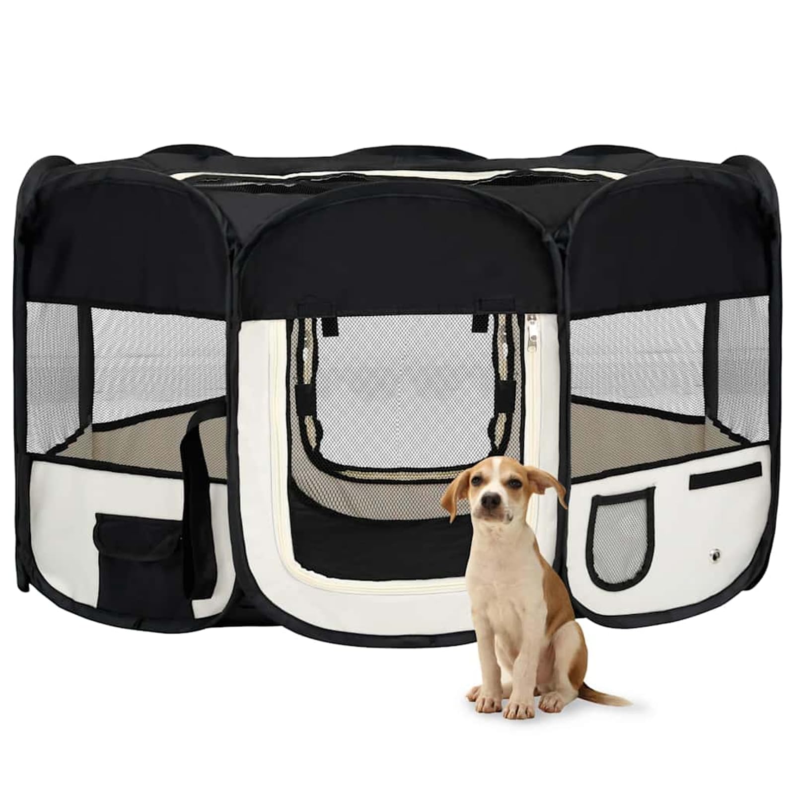 Fasba Parque Plegable para Perros - Entrenamiento y Juegos, 145x145x61 cm, Negro y Crema, Poliéster y Acero, Incluye Bolsa de Transporte Modelo FCLRZJ-171008ES