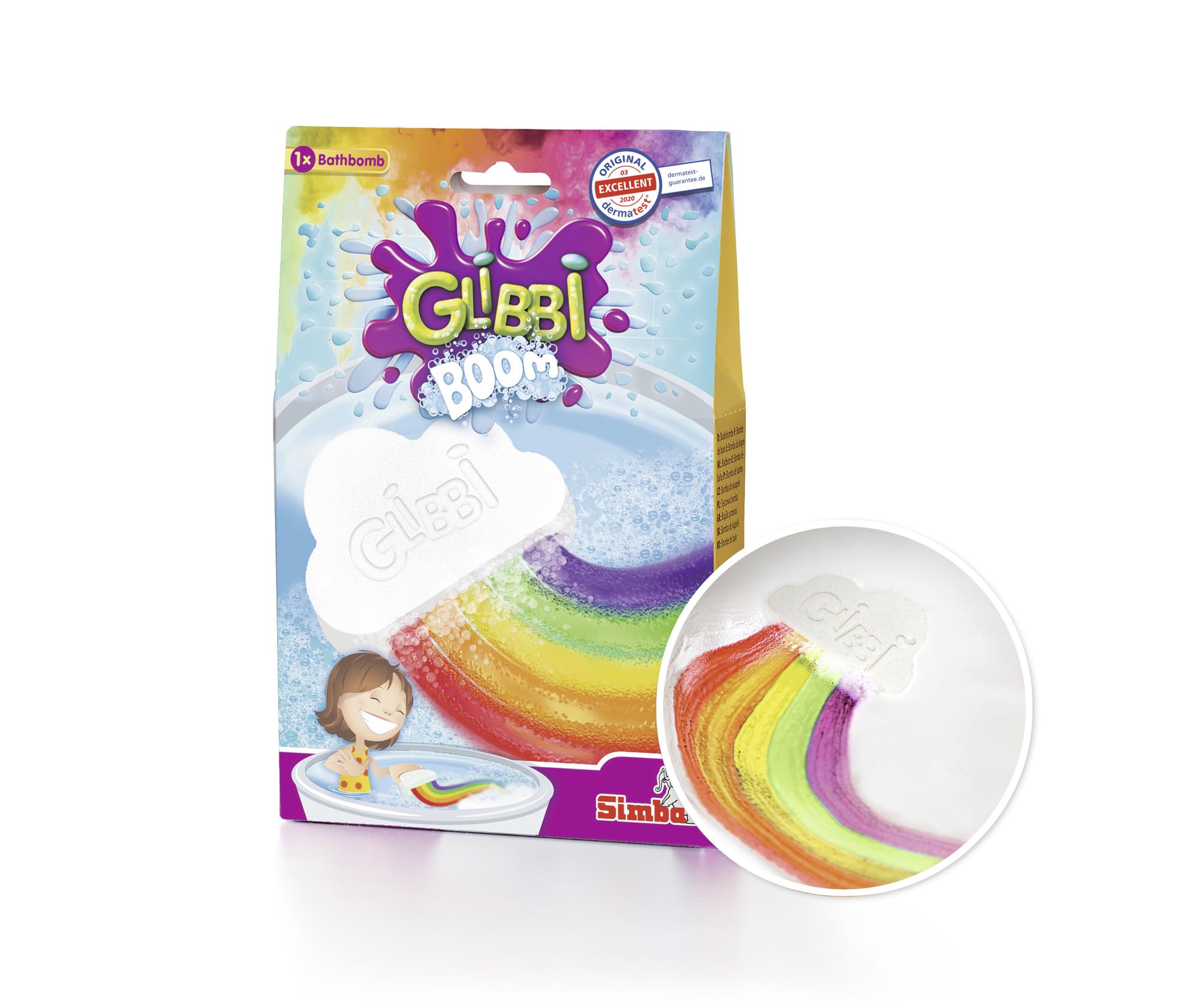 Glibbi - Boom Bomba de Baño Efervescente con Efecto Arcoiris, para Niños a partir de 3 Años - 110 g