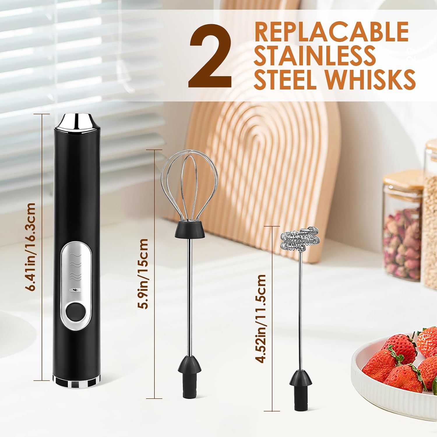 Handheld Milk Frother, Rechargeable Milk Frother, Coffee Mixer Wand, Black