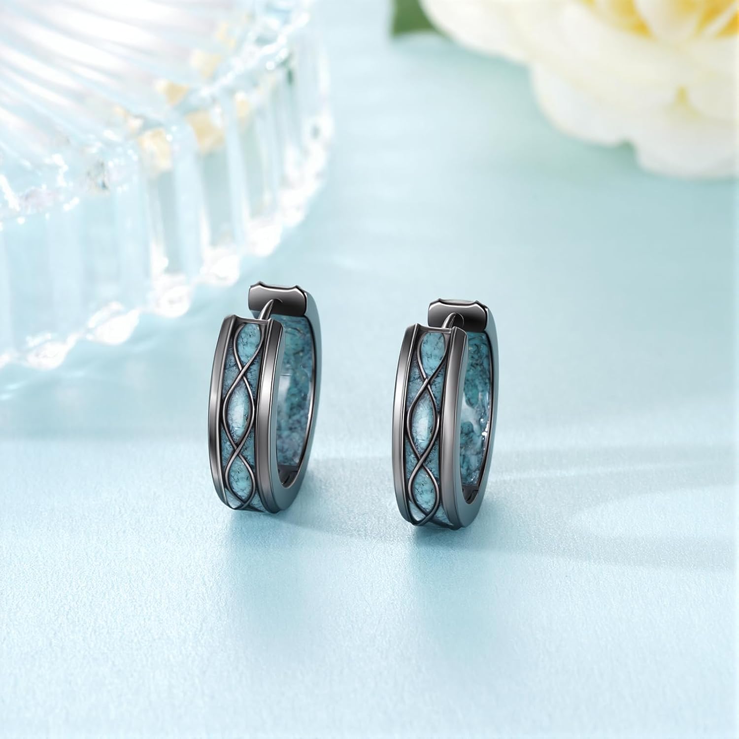 Black Cross/Viking/Thorn Earrings for Men 925 Sterling Silver Turquose Cross Hoop Dangle Earrings Religious Christian Jewelry Gifts for Men Women - Image 3