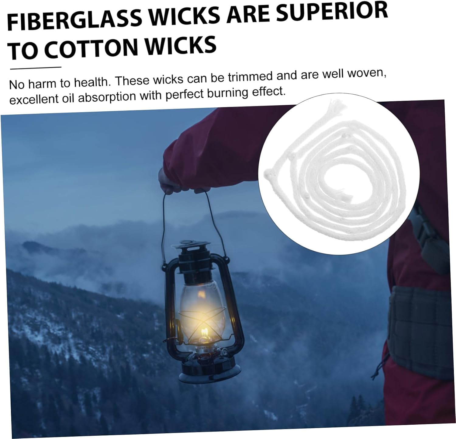 Fiberglass Wick Replacement for Lanterns Non-Toxic for Outdoor Indoor Lighting