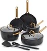 GreenPan Nonstick Reserve Pro 10 Piece Cookware Set, NSF Certified Ceramic, Hard Anodized PFAS-Free Pots & Pans Set with Lids, Stainless Steel Handles, Oven & Dishwasher Safe, Black