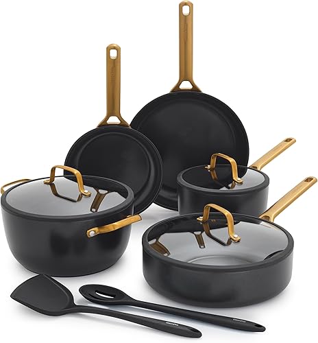 GreenPan Juego de utensilios de cocina antiadherentes Reserve Pro de 10 piezas, cerámica certificada NSF, juego de ollas y sartenes anodizadas duras