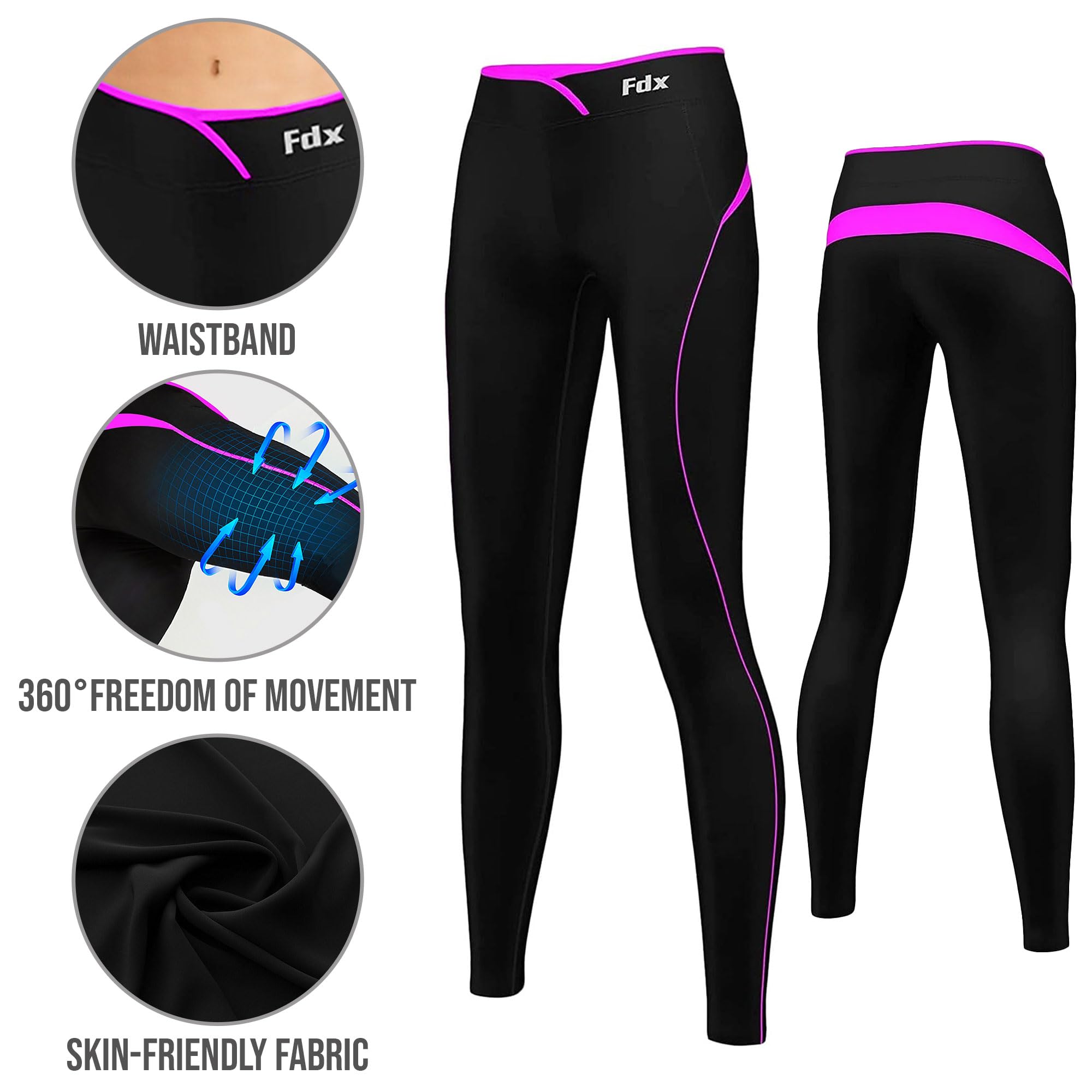 FDX Pantalon sous-vêtement Technique Femme, Legging de Compression léger, Respirant et à séchage Rapide pour Hiver, Fitness, Course, Ski et Salle de Sport