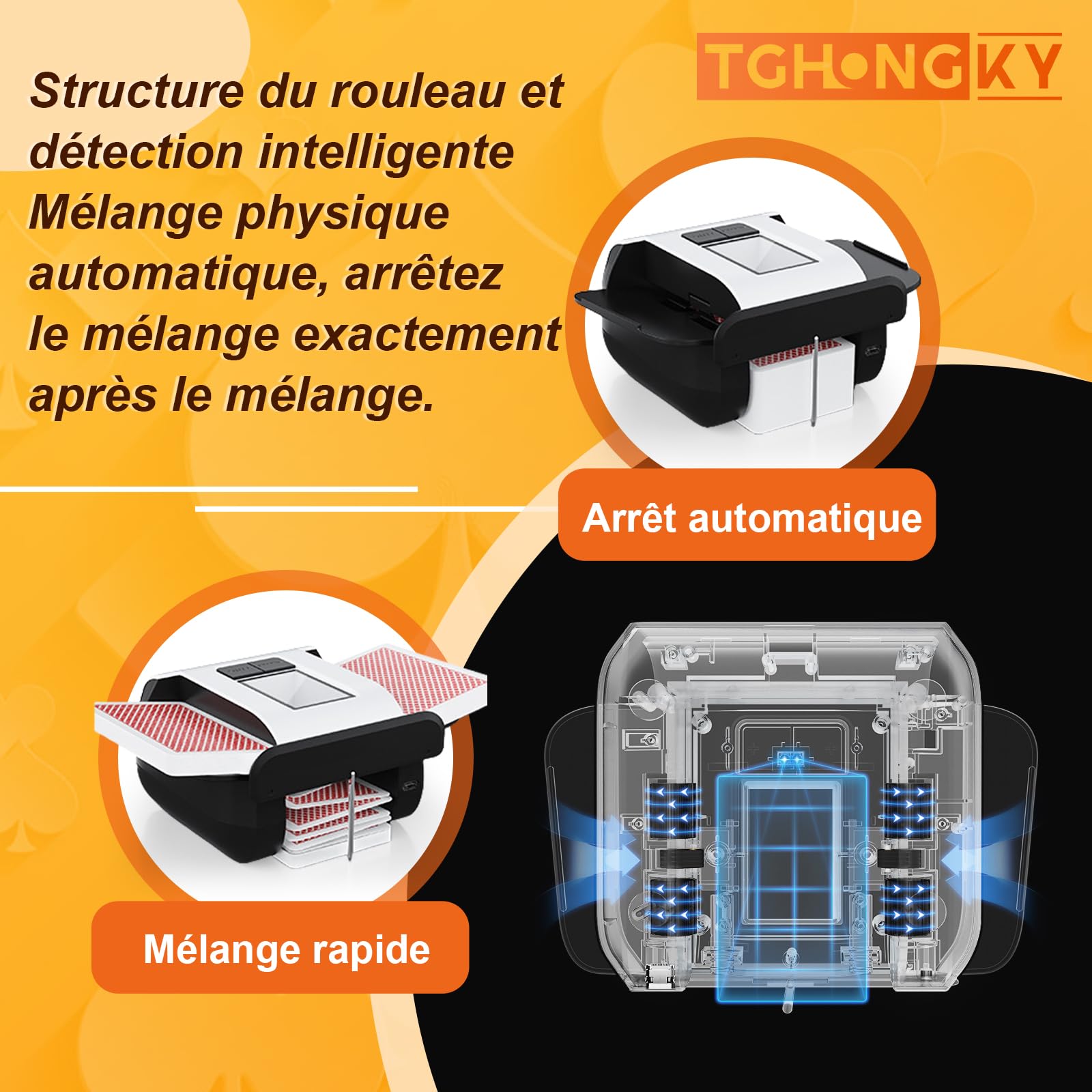 1-2 Jeux de Cartes mélangeur de Cartes,Type-C Mélangeur De Cartes, Card shuffler,Machine à Mélanger pour UNO/Poker/Blackjack (Rechargeable)