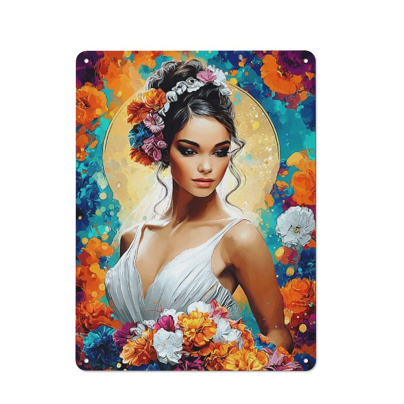Country Metal Sign with Floral Fantasy Artistic Portrait -1 Design 40x30cm, Farmhouse Farmhouse Wall Decor for Kitchen, Cottage, Porch Or Garden Room