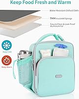 Vista 5 de Amersun Lonchera para niños con esponja aislada de 0.315 pulgadas y múltiples bolsillos y soporte para botella de agua, mantiene la comida caliente